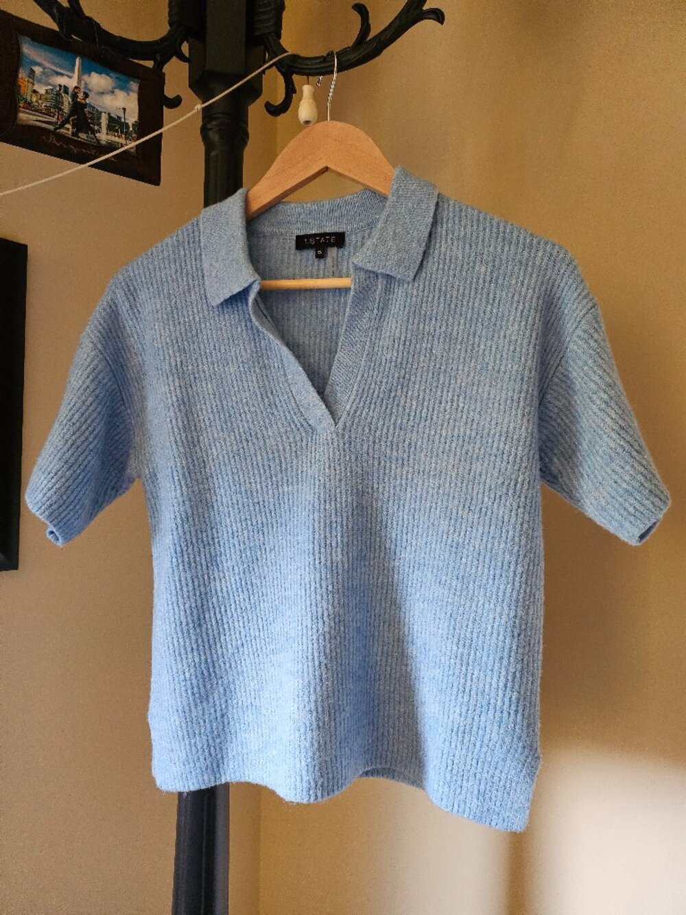STATE Light Blue Ribbed Knit Polo Sweater Size XS